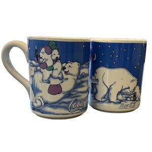 VTG 1999 Gibson Coca Cola polar bear winter whimsical nostalgic Xmas mugs set 2